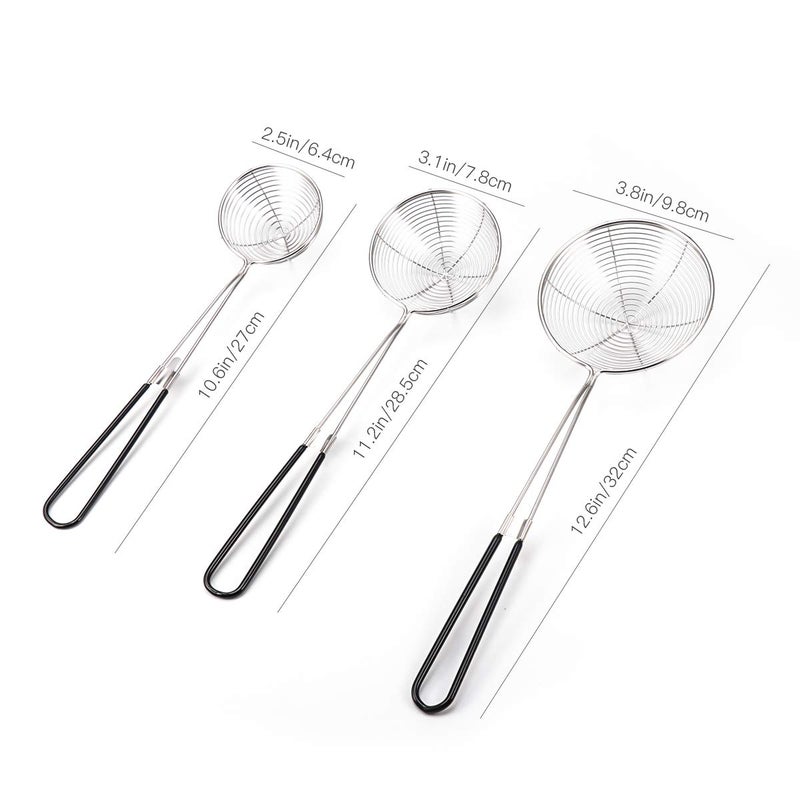 Lyty 3pcs Small Round Hot Pot Strainer - Stainless Steel Asian Shabu Shabu Spider Skimmer Spoon Set, Mesh Slotted Scoops Soup Ladle - Image 2